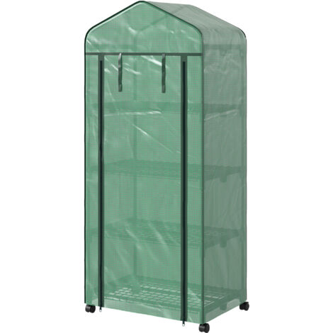 Serre de jardin 4 niveaux 69x50x165 cm acier époxy bâche PE amovible vert