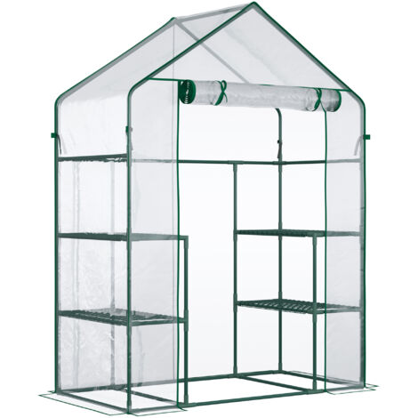 Serre de jardin 4 tablettes acier PVC haute densité 140 g/m² anti-UV 142 x 73 x 195 cm transparent vert