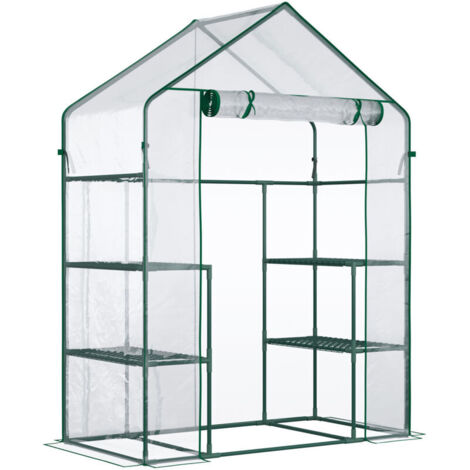 Serre de jardin 4 tablettes acier PVC haute densité 140 g/m² anti-UV 142 x 73 x 195 cm transparent vert