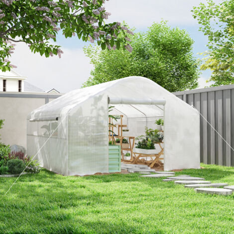 Serre de jardin 4 x 3 x 2m avec portes enroulables et grandes fenêtres. serre tunnel de jardin. blanc