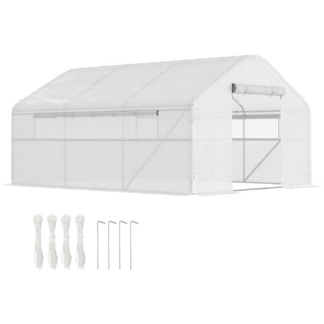 Serre de jardin 4 x 3 x 2m avec portes enroulables et grandes fenêtres, serre tunnel de jardin, blanc