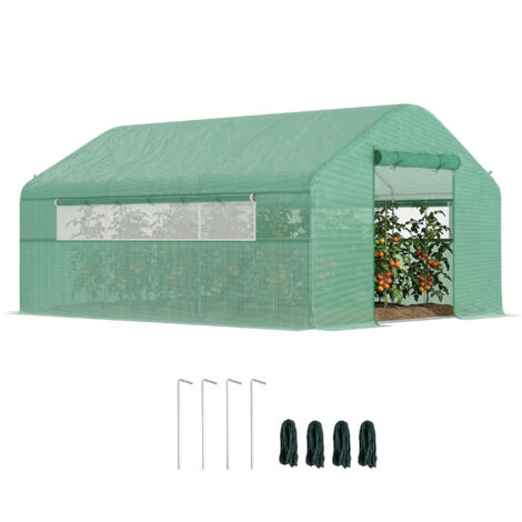 Serre de jardin 4 x 3 x 2m avec portes enroulables et grandes fenêtres, serre tunnel de jardin, vert