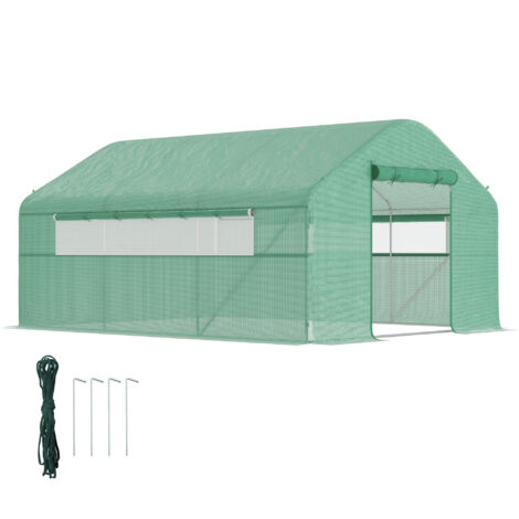 Serre de jardin 4 x 3 x 2m avec portes enroulables et grandes fenêtres, serre tunnel de jardin, vert