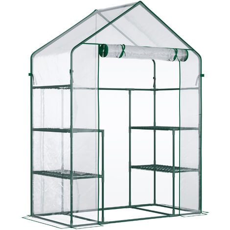 OUTSUNNY Serre de jardin 6 étagères - dim. 142L x 73l x 195H cm - porte - acier thermolaqué PVC haute densité anti-UV - transparent vert