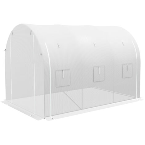 Serre de jardin 6 m² 3x2 m avec 1 porte, 2 parois latérales zippées enroulables, 6 fenêtres, Blanc