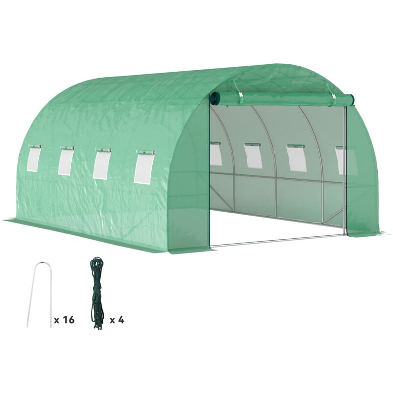 Serre de jardin 12 m² - porte zippée enroulable, 8 fenêtres - acier galvanisé pe haute densité 170 g/m² vert