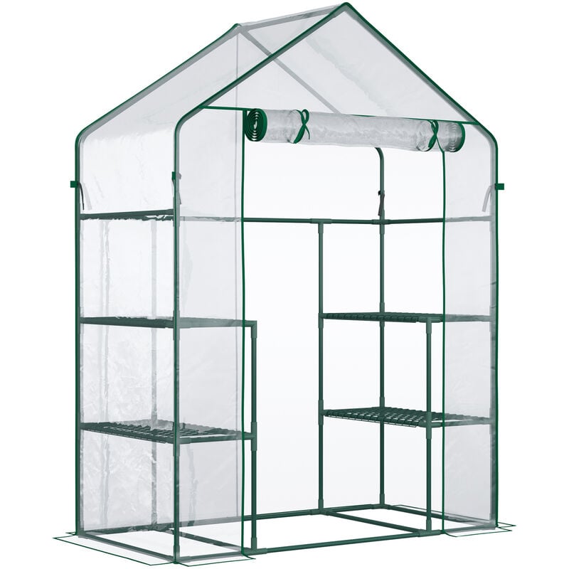 Serre de jardin 6 étagères - dim. 142L x 73l x 195H cm - porte - acier thermolaqué pvc haute densité anti-UV - transparent vert