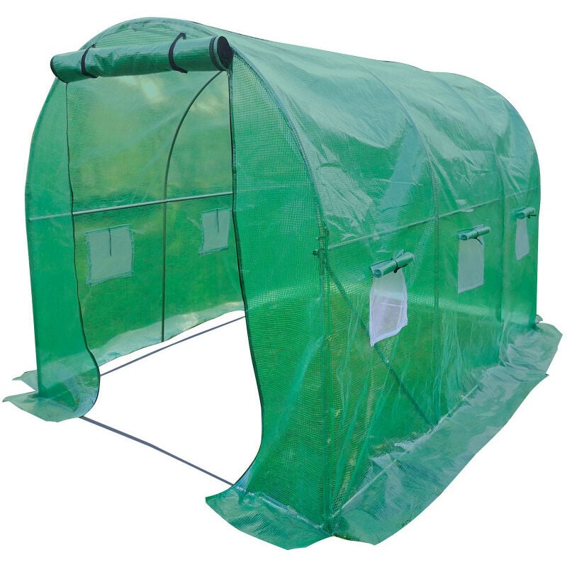 Serre de jardin tunnel 6m²- bâche armée renforcé 3 x 2 x 2m - structure acier - Porte zippée - 6 fenêtres - Pour Toutes Saisons