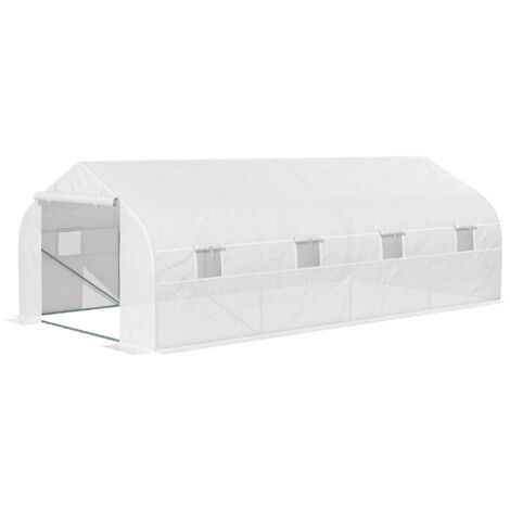 Serre de Jardin 6x3x2m avec 8 Fenêtres et Porte Enroulable, Acier et PP, Vert