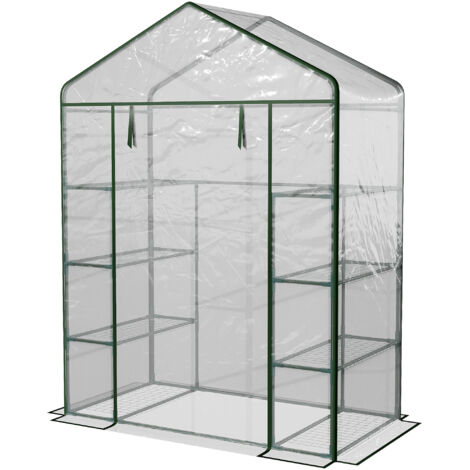 Serre de jardin 8 étagères bâche PVC transparente porte enroulable 143x73x195 cm