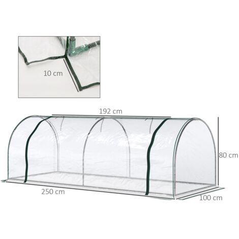 Serre de jardin acier PVC 250x100x80cm, portes avant charnières pour plantes