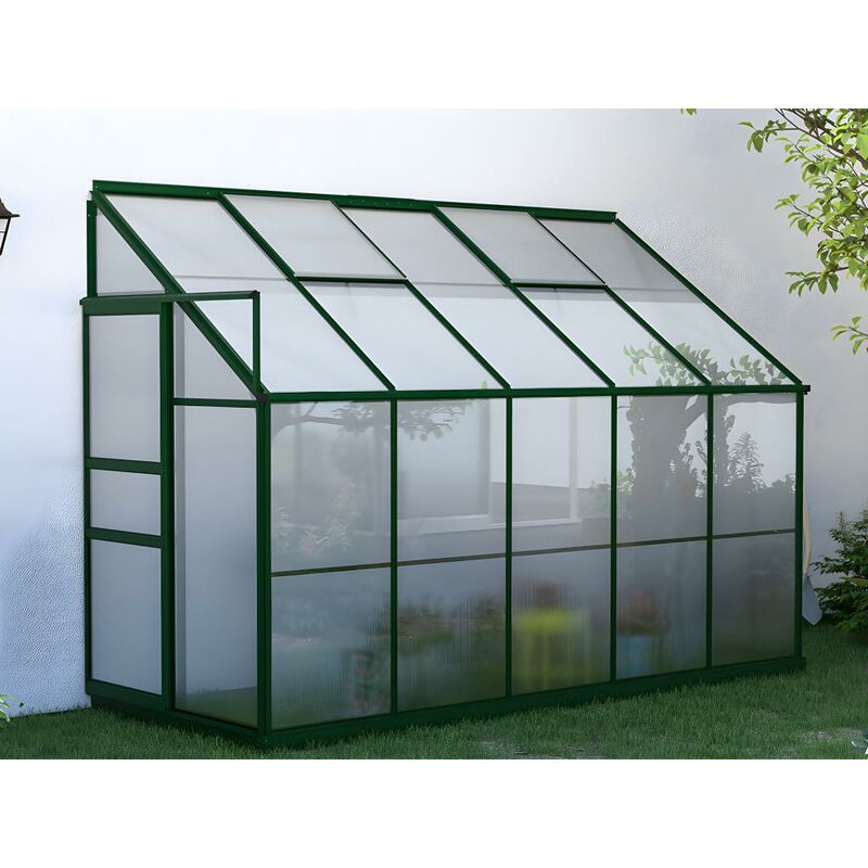 Vente-unique.com - Serre de Jardin adossée en polycarbonate de 3,7 m² avec embase - Vert - CALICE II - Vert Sapin