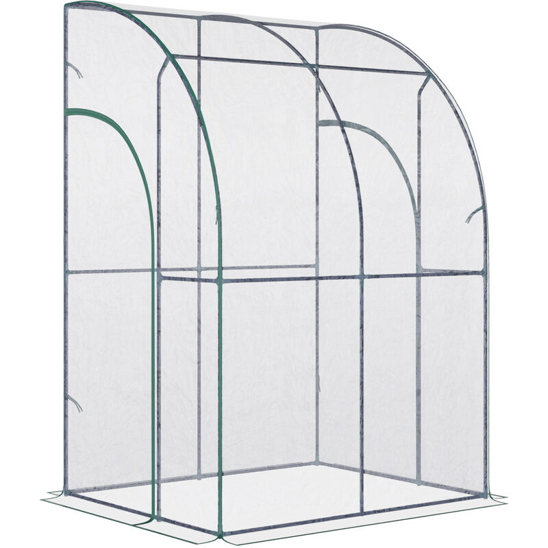 Serre de jardin adossée serre adossée dim. 1,43L x 1,18l x 2,12H m 2 portes zippées enroulables acier PVC transparent - Transparent