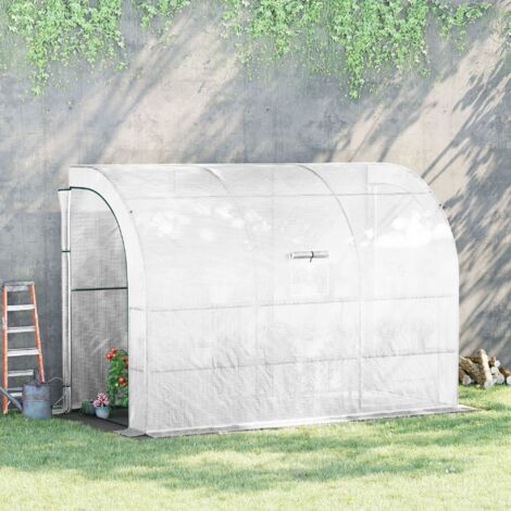 Serre de Jardin adossée avec Étagères 3 Niveaux. Petite Serre de Balcon en Bâche PE 140 g/㎡ 300 x 150 x 213 cm. blanc