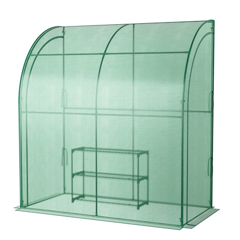 Helloshop26 - Serre de jardin adossée en pe 198,5 x 98 x 215 cm avec étagère à plantes 3 niveaux 2 portes zippées imperméable cadre en acier pour