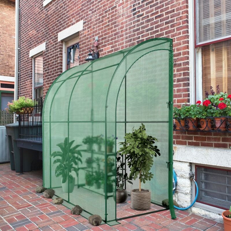 Maisonchic - Serre de Jardin Adossée en pe 198,5x98x215cm avec Étagère à Plantes 3 Niveaux 2 Portes Zippées Imperméable Cadre en Acier pour Semis et