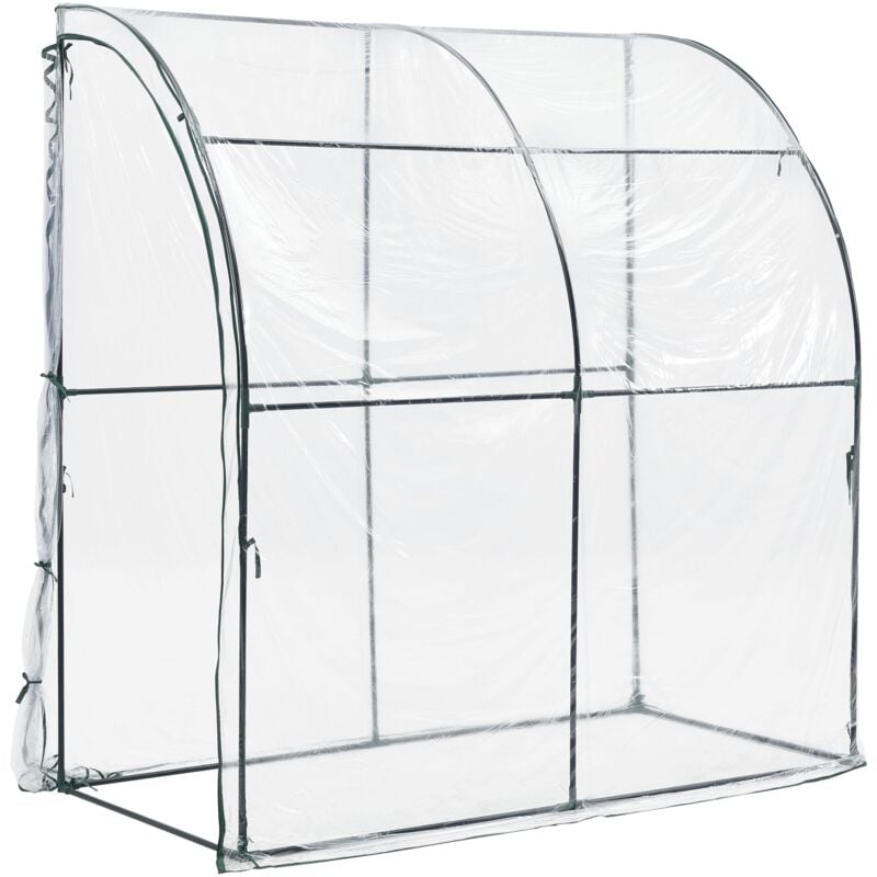 Serre de jardin adossée juta en acier et PVC à porte zippée 100 x 200 x 215 cm