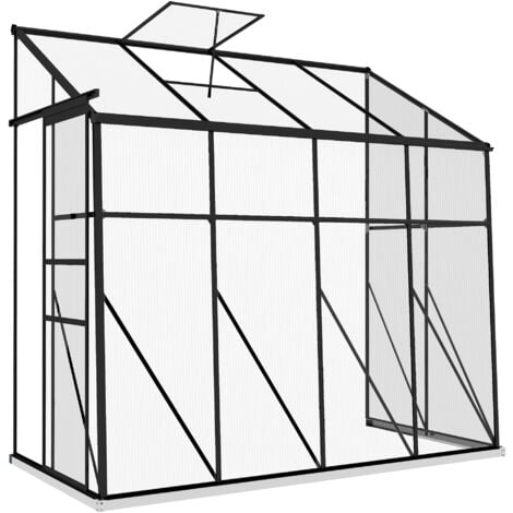 OUTSUNNY Serre de jardin adossée serre adossée dim. 2,53L x 1,27l x 2,4H m fondation porte coulissante lucarne alu polycarbonate noir