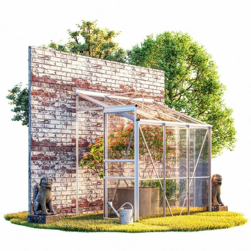 Serre de jardin Aluminium 190 x 122 x 202 cm à mettre conte un mur + Fondations - Transparent