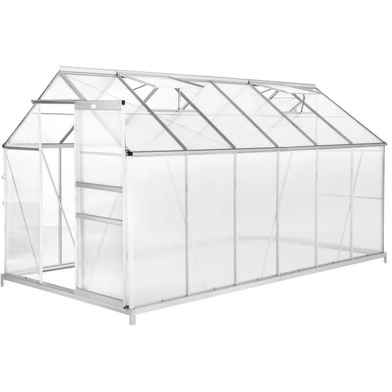 Serre de jardin Aluminium 375 x 185 x 195 cm avec Fondations - Transparent