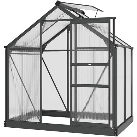 OUTSUNNY Serre de jardin aluminium polycarbonate 2,51 m² dim. 1,9L x 1,32l x 2,01H m lucarne, porte coulissante + fondation incluse alu. vert polycarbonate transparent