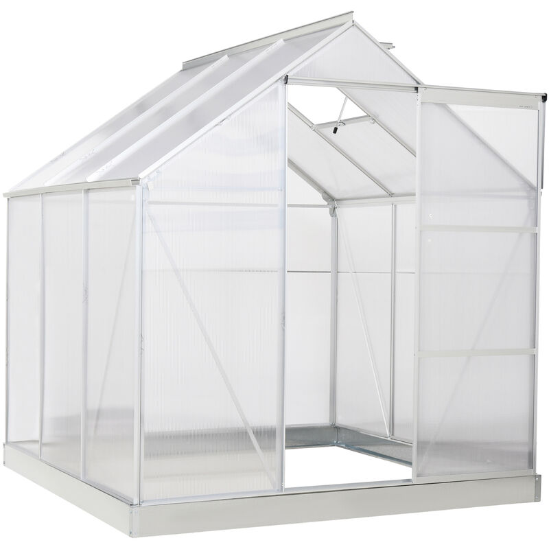 Serre de jardin aluminium polycarbonate 3,6 m² dim. 1,87L x 1,93l x 2,05H m fondation lucarne réglable porte coulissante - Transparent