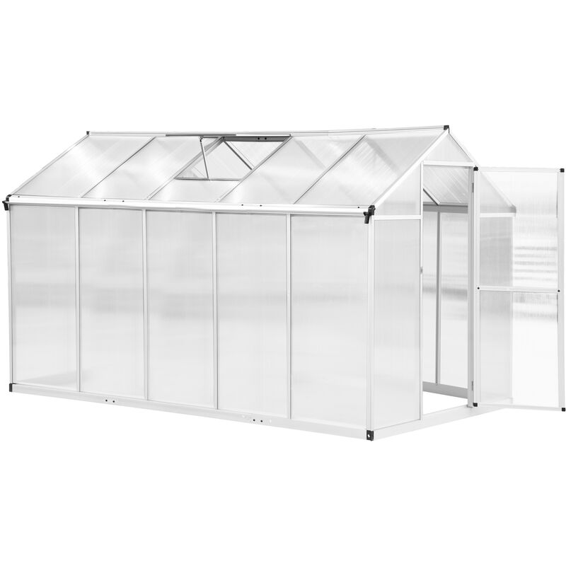 Outsunny - Serre de jardin aluminium polycarbonate 5,5 m² dim. 3,03L x 1,83l x 1,95H m fondation lucarne porte loquet - Transparent