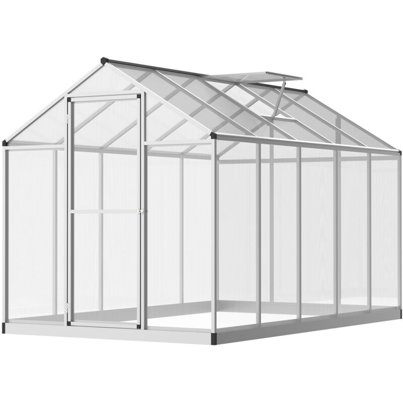 Outsunny - Serre de jardin aluminium polycarbonate 5,5 m² dim. 3,03L x 1,83l x 1,95H m fondation lucarne porte loquet - Transparent