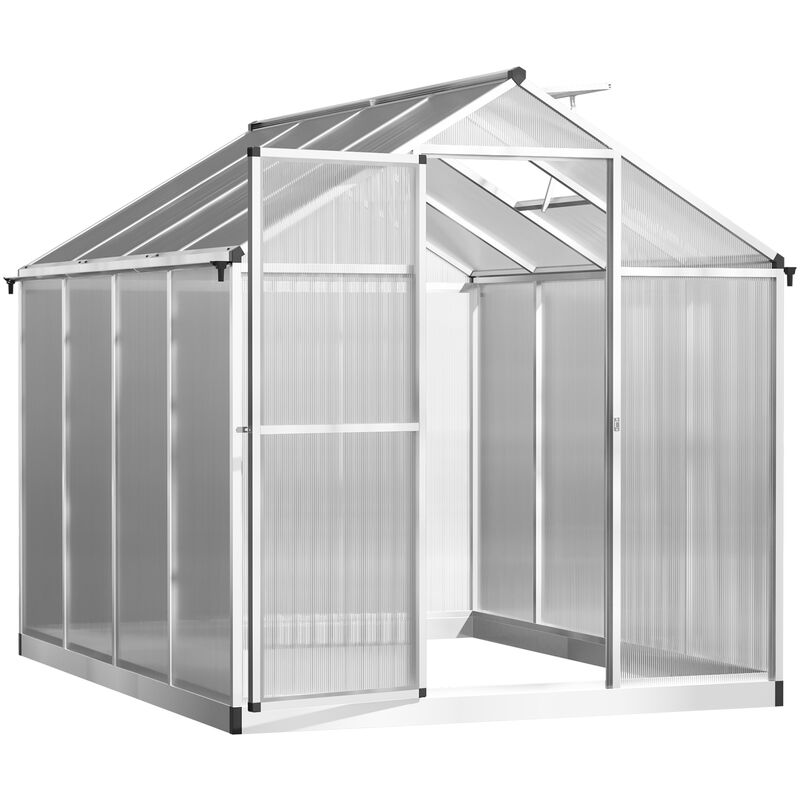 Serre de jardin aluminium polycarbonate 4,6 m² dim. 2,42L x 1,9l x 1,95H m fondation lucarne porte loquet - Transparent