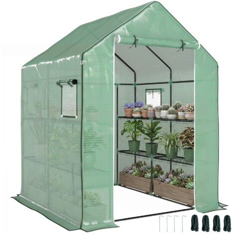 Serre de jardin avec 1 porte, 1 fenetres, étagères 3 niveaux pour Légumes Plantes Fleurs Bâche PE 140 x 143 x 190 cm