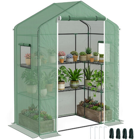 Serre de jardin avec 1 porte. 2 fenetres et 2 étagères en forme de U pour Légumes Plantes Fleurs Bâche PE 140x73x190 cm