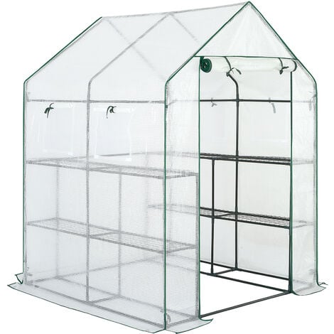 Serre de jardin avec bâche polyéthylène 195x143x143cm serre 2 m² 4 fenêtres