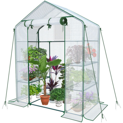 Serre de jardin avec étagères 143x73x195cm - Bâche PE renforcée 135g/m² - 3 Niveaux - Blanc