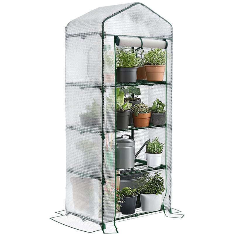 Serre de jardin avec étagères 4 niveaux - bâche pe renforcée 135g/m² - 69x49x160cm blanc - Vounot