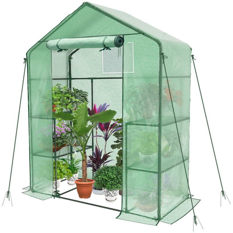 Vounot - Serre de jardin avec étagères 143x73x195cm vert - bâche renforcée 135g/m² - fenêtre moustiquaire - porte enroulable zippée