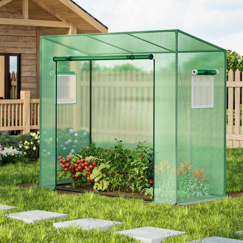 Serre de Jardin avec Housse Mini & Cadre en Métal Porte à Fermeture Eclair Enroulable Fenêtres à Moustiquaire Double Couche 200x77x169 cm CW8683