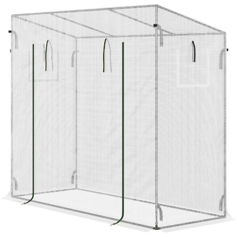 Serre de jardin avec porte enroulable et bordures étendues, en acier et PE, 200x76x168 cm, blanc