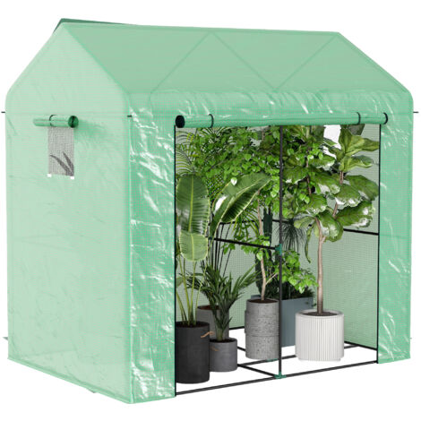 Serre de jardin  avec porte relevable et fenêtres en maille, abri de culture 200 x 140 x 200 cm, vert