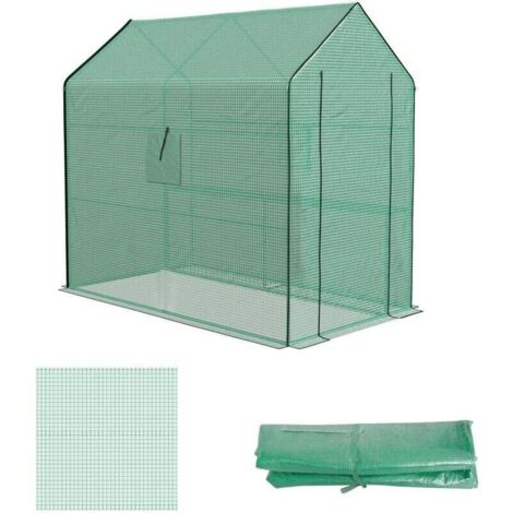 Serre de jardin Bâche de remplacement pour serre de jardin 140 x 213 x 190 cm avec fenêtre, porte anti-UV pour le jardin - Vert