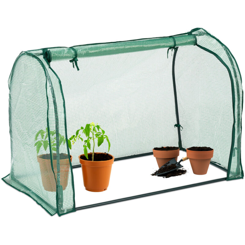 Serre de jardin, bâche en pe, porte enroulable, hlp : 80x113x70 cm, système d'emboîtement, transparent/vert - Relaxdays