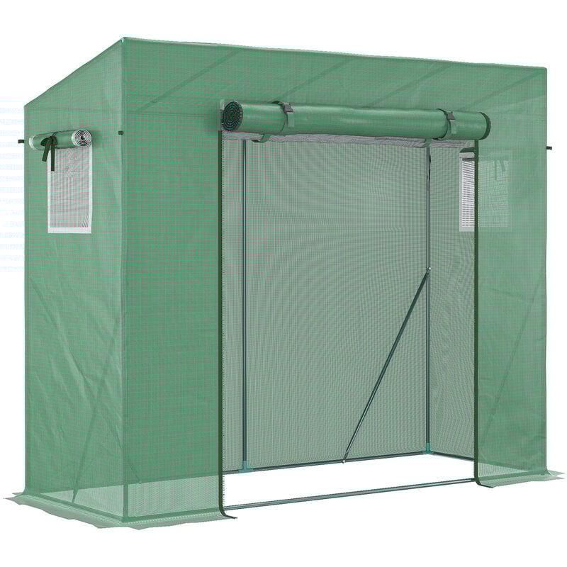 Serre de jardin balcon 1,54 m² - porte zippée enroulable, 2 fenêtres moustiquaires - acier pe haute densité anti-UV vert