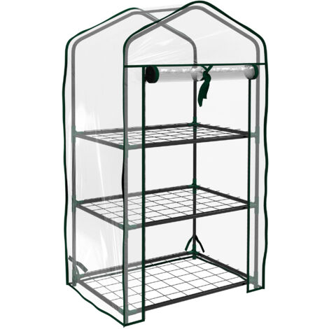 Serre de jardin balcon 3 niveaux métal thermolaqué vert PE