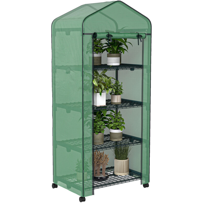 Serre de jardin balcon 4 étagères dim. 69 x 50 x 165 cm acier époxy bâche pe zippée haute densité vert