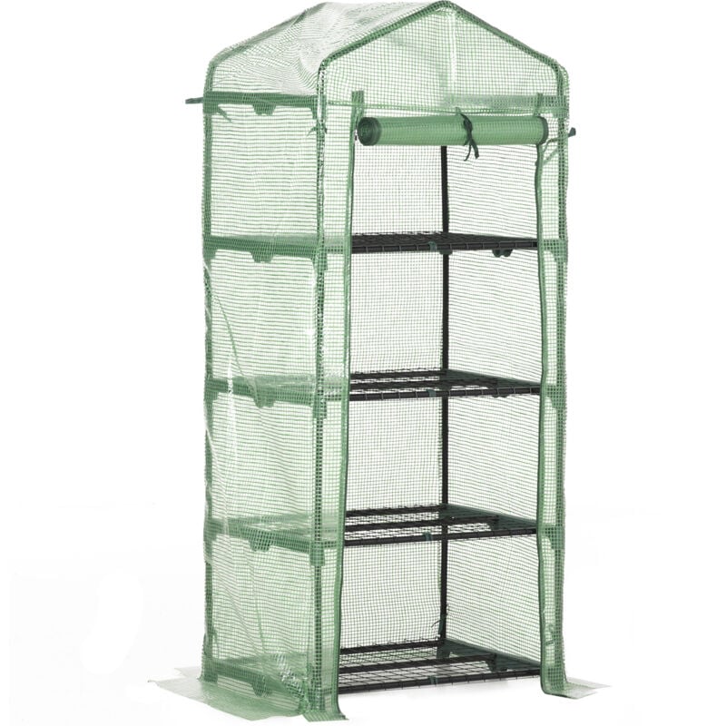 Serre de jardin balcon étagère serre 4 niveaux 0,7L x 0,5l x 1,6H m acier galvanisé bâche amovible pe haute densité vert
