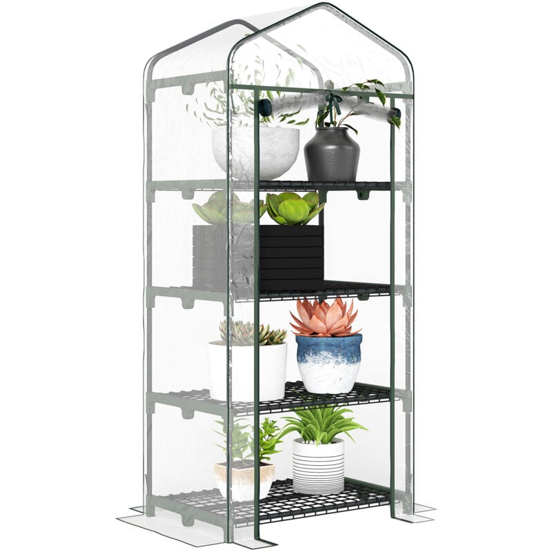 Serre de jardin balcon étagère serre 4 niveaux 0,7L x 0,5l x 1,6H m acier époxy bâche amovible pvc haute densité transparente