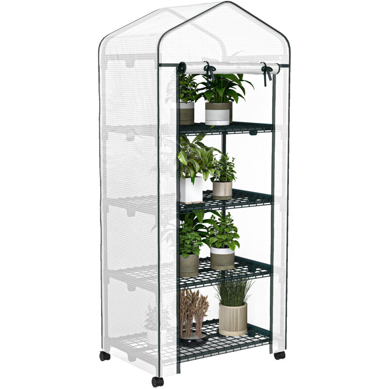 Serre de jardin - Outsunny - 4 niveaux - bâche amovible PE de haute densité - châssis tubulaire en acier - 69 x 50 x 165 cm - blanc