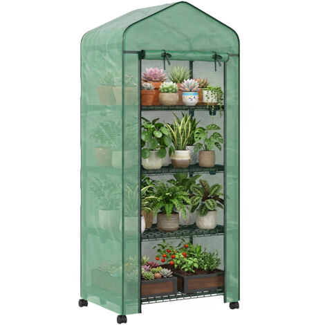 Serre de jardin balcon étagère serre 4 niveaux 69L x 50l x 165H cm acier époxy bâche amovible PE haute densité vert