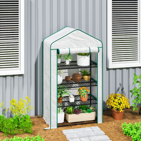Serre de jardin balcon étagère serre 4 niveaux 90 x 49 x 160 cm Acier bâche amovible PE haute densité blanc