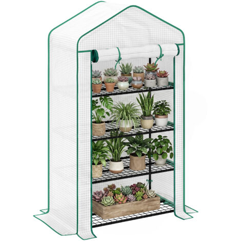 Serre de jardin balcon étagère serre 4 niveaux 90 x 49 x 160 cm acier galvanisé bâche amovible PE haute densité blanc