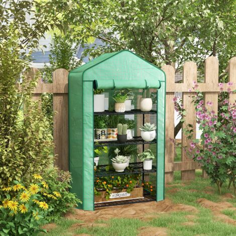 Serre de Jardin Balcon étagère Serre 4 Niveaux 90L x 49l x 160H cm Acier bâche Amovible PE Haute densité Vert